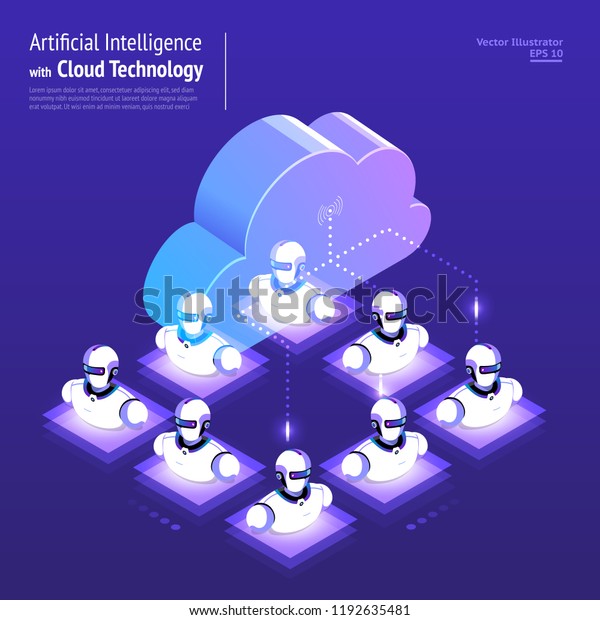 Illustrations\
design concept digital network with cloud technology and artificial\
intelligence. Vector isometric\
illustrate.