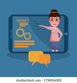 Illustrations design concept e-learning with on tablet online course.social distancing rules in order to prevent corona virus spreading. Flat design vector.