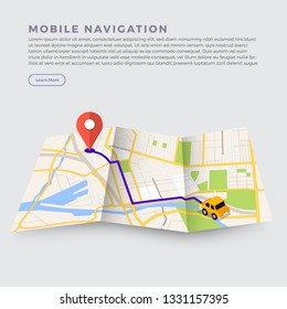 Illustrations design concept location maps with road follow route for destination drive by GPS navigator. Pin point on direction. Vector isometric illustrate.