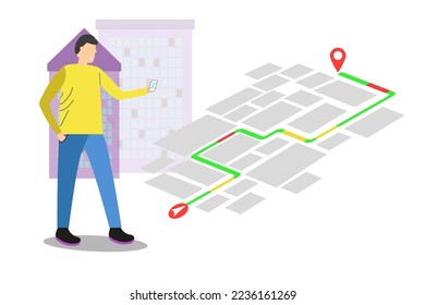 Illustrations design concept location maps with road follow route for destination drive by GPS navigator. Pin point on direction. Vector isometric illustrate. Vector illustration