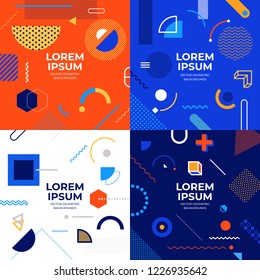 Illustrations design concept object set memphis style covers. Collection of cool bright poster. Abstract geometric shapes compositions. Vector illustrate.