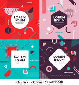 Illustrations design concept object set memphis style covers. Collection of cool bright poster. Abstract geometric shapes compositions. Vector illustrate.