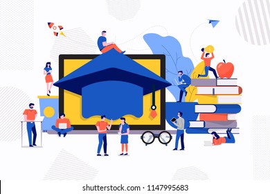 Illustrations design concept teamwork create education e-learning school. Vector illustrate.