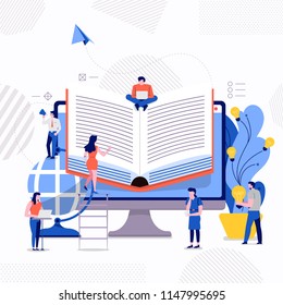 Illustrations design concept teamwork create education e-learning school. Vector illustrate.