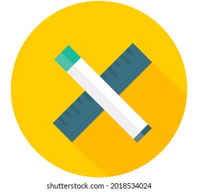 Illustrations for design, elements and concepts of business, office work, marketing, study, seo. Round vector flat icons with long shadow for web and mobile applications, ruler and pencil icon