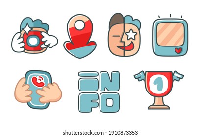 Illustrations for the design of social networks. Icons for sites of photo services.