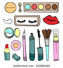 Illustrations of different cosmetics  fashion makeup banner, makeup kit, all for makeup vector