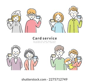 Illustrations of different people holding cards.