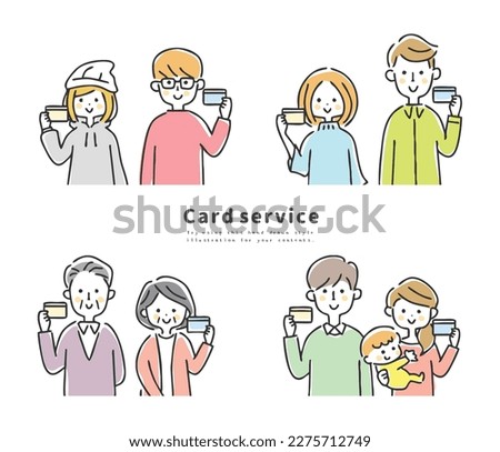 Illustrations of different people holding cards.