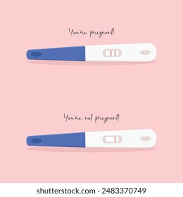 Illustrations of different pregnancy tests, negative and positive. Instructions on how to tell if you are pregnant. Vector