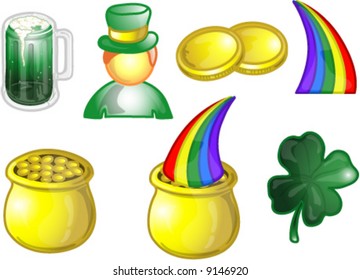 Illustrations of different St. Patrick's day icons, that can be used as a symbol, bullet, button or design element. Part of the holiday icon series.