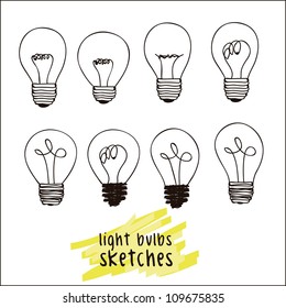 illustrations of different styles of bulbs isolated on white background, vector illustration