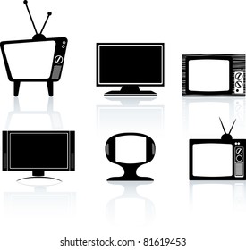 illustrations of different styles of tv television set