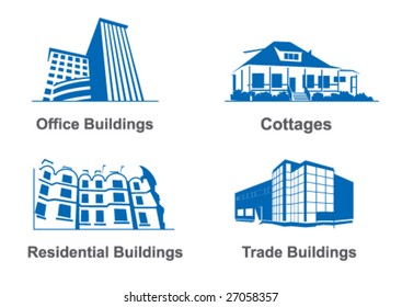 Illustrations of different types of buildings