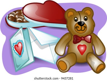Illustrations of different valentine items and products.