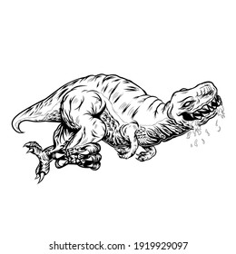  illustrations dinosaurs, black and white drawing on a white background