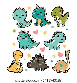 Illustrations of dinosaurs or monsters that look funny and cute can be used for t-shirts, stickers, covers, backgrounds and patterns