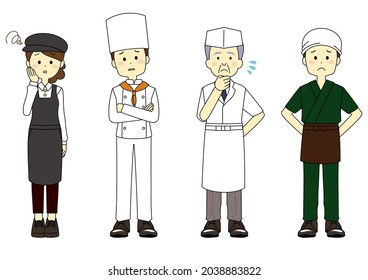 Illustrations of distressed and troubled restaurant workers