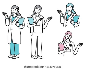  Illustrations of doctors (medical, support, knowledge, explanation, examination, relief, expert, patient, disease)    