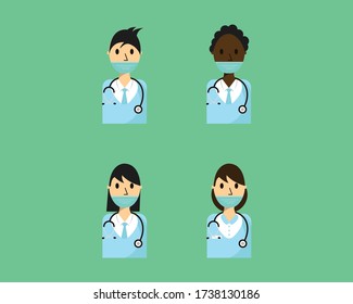 
illustrations of doctors and nurses who use masks, can be used as icons, illustrations, and others