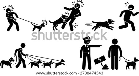 Illustrations of dog control and handling techniques for various situations
