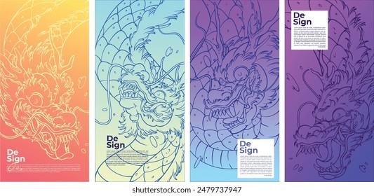 Illustrations of Dragons in several styles. Ideal for Japanese or Chinese dragon bacgroun theme. Vector format, easy to customize.