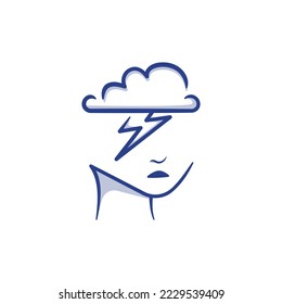 Illustrations drawing of mental health women face psychology abstract brainstorming cloud vector icon