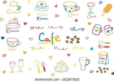 Illustrations drawn with colorful lines can be used for menus and cafe advertisements.