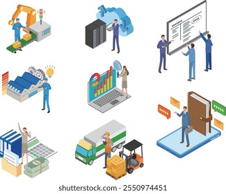 Illustrations of each department within a company