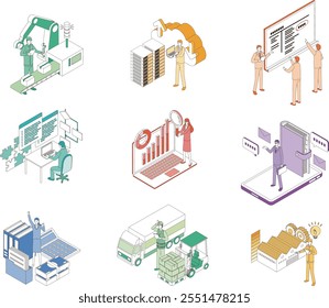 Illustrations of each department within a company