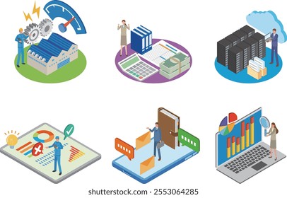 Illustrations of each department within a company