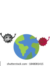 Illustrations of earth on dangerous situations from viruses attack.  Vector background 