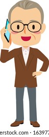 Illustrations of a elderly man talking on smartphone
