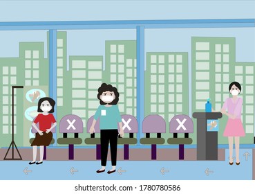 Illustrations of everyday life of people during the outbreak of the covid -19 