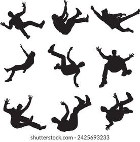 ILLUSTRATIONS OF FALLEN PERSON SILHOUETTES IN VARIOUS STYLES CAN BE USED FOR POSTERS AND ADVERTISEMENTS