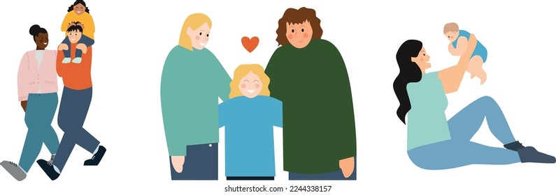 Illustrations of families with children 