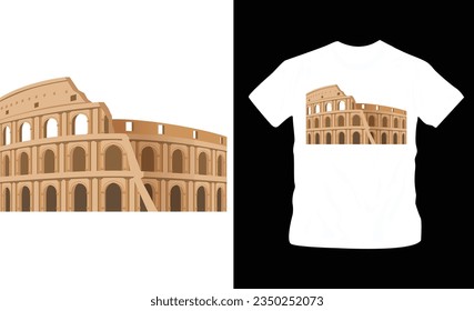 Illustrations of famous landmark colosseum t-shirt design editable template
