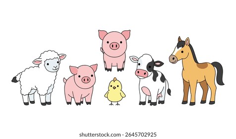 Illustrations Of Farm Animals Sheep Pigs Chick Cow and Horse