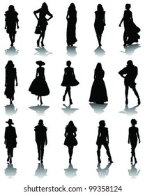 Illustrations of fashion, silhouettes and shadows-vector