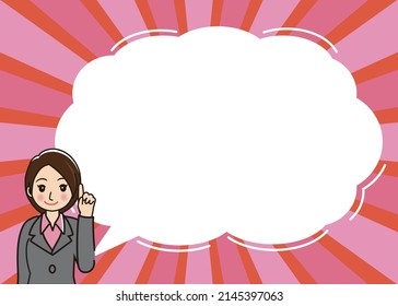 Ilustraciones de personajes femeninos, grandes burbujas de voz y globos de comentarios. Líneas concentradas, fondo de radiación, fondo. Material de la pancarta