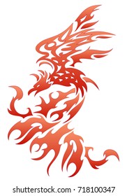 illustrations of a fiery bird tattoo on isolated white background