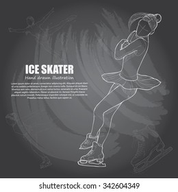 illustrations of figure skater. figure skater background. chalk drawing