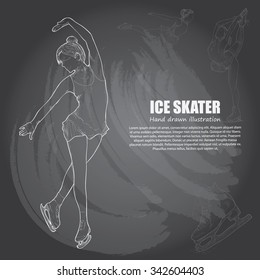 illustrations of figure skater. figure skater background. chalk drawing