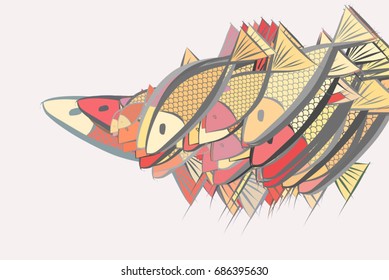 Illustrations of fish. Good for web page, wallpaper, graphic design, catalog, texture or background. Vector graphic.