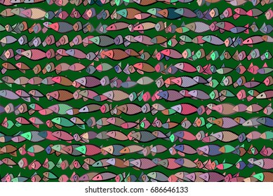 Illustrations of fish. Good for web page, wallpaper, graphic design, catalog, texture or background. Vector graphic.