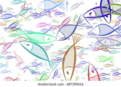 Illustrations of fish. Good for web page, wallpaper, graphic design, catalog, texture or background. Vector graphic.
