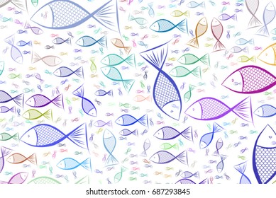 Illustrations of fish. Good for web page, wallpaper, graphic design, catalog, texture or background. Vector graphic.