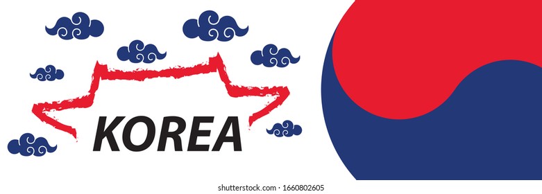Illustrations of flag of Korea and iconic building