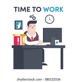 Illustrations flat businessman time to work