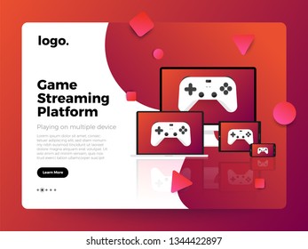Illustrations flat design concept game online streaming platform can playing multiple device with internet browser. Playing online console controller. Vector illustrate.